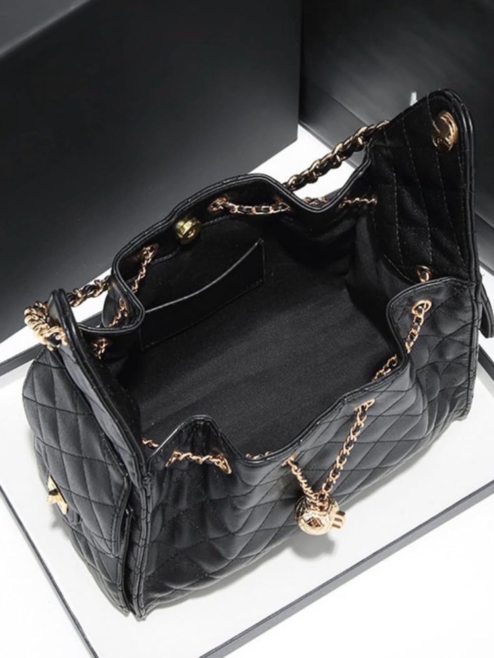 Black Quilted Chain-Accent Shoulder Bag - Picture 3 of 12